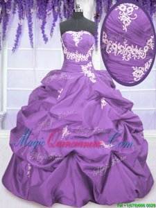 Lavender Strapless Lace Up Appliques and Pick Ups Sweet 16 Quinceanera Dress Sleeveless