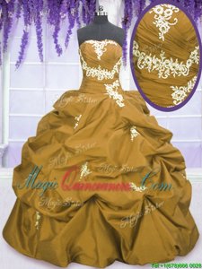 Hot Selling Pick Ups Ball Gowns Sweet 16 Dresses Olive Green Strapless Taffeta Sleeveless Floor Length Lace Up