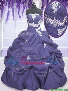 Lavender Strapless Neckline Appliques and Pick Ups Quince Ball Gowns Sleeveless Lace Up