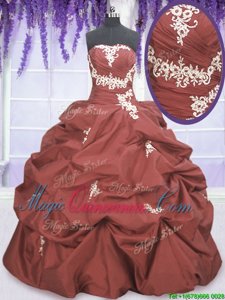 New Style Pick Ups Rust Red Sleeveless Taffeta Lace Up Quinceanera Dress for Military Ball and Sweet 16 and Quinceanera