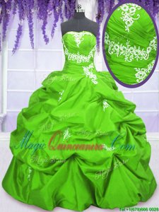 Taffeta Lace Up Sweet 16 Dresses Sleeveless Floor Length Appliques and Pick Ups