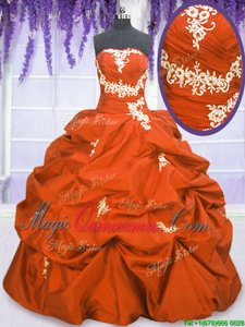 Orange Red Sleeveless Floor Length Appliques and Pick Ups Lace Up Sweet 16 Dress
