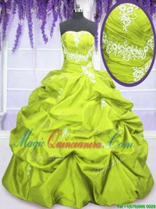 Dramatic Pick Ups Ball Gowns Quinceanera Gowns Yellow Green Strapless Taffeta Sleeveless Floor Length Lace Up
