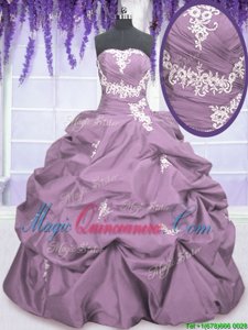 Strapless Sleeveless Taffeta Quinceanera Dresses Appliques and Ruching and Pick Ups Lace Up