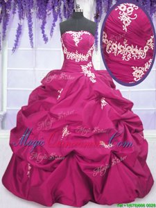 Top Selling Pick Ups Strapless Sleeveless Lace Up Sweet 16 Dresses Fuchsia Taffeta