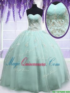 Organza Sleeveless Floor Length 15th Birthday Dress and Beading and Embroidery