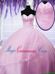 Tulle Sweetheart Sleeveless Lace Up Appliques Quinceanera Dress in Baby Pink