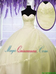Designer Floor Length Ball Gowns Sleeveless Light Yellow Sweet 16 Quinceanera Dress Lace Up