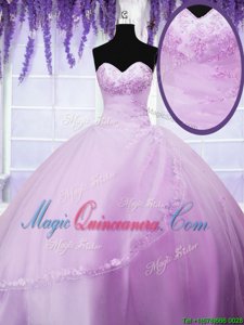 Floor Length Lace Up Vestidos de Quinceanera Lilac and In for Military Ball and Sweet 16 and Quinceanera with Appliques