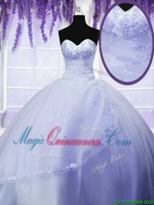 Glittering Purple Tulle Lace Up 15th Birthday Dress Sleeveless Floor Length Appliques