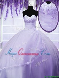 Sweet Appliques Sweet 16 Dresses Lavender Lace Up Sleeveless Floor Length