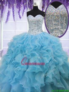 Ruffles and Sequins Sweet 16 Quinceanera Dress Baby Blue Lace Up Sleeveless Floor Length