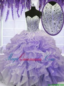 Artistic Lavender Quinceanera Dresses Military Ball and Sweet 16 and Quinceanera and For with Beading and Ruffles Sweetheart Sleeveless Lace Up
