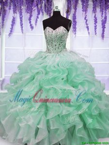 Apple Green Sleeveless Organza Lace Up Quinceanera Dress for Military Ball and Sweet 16 and Quinceanera