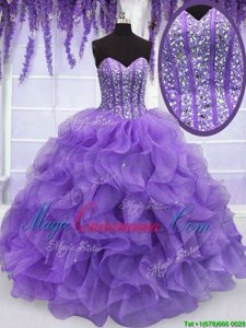 Ball Gowns 15th Birthday Dress Lavender Sweetheart Organza Sleeveless Floor Length Lace Up