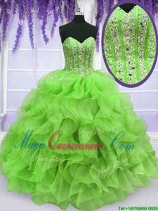 Ruffles and Sequins Quinceanera Dresses Lace Up Sleeveless Floor Length
