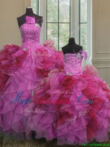 Multi-color Ball Gowns Organza Strapless Sleeveless Beading and Ruffles Floor Length Lace Up Sweet 16 Quinceanera Dress