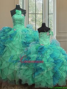 Perfect Sleeveless Lace Up Floor Length Beading and Ruffles Sweet 16 Dress