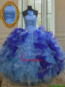 Fancy Multi-color Strapless Lace Up Beading and Ruffles Quinceanera Gowns Sleeveless