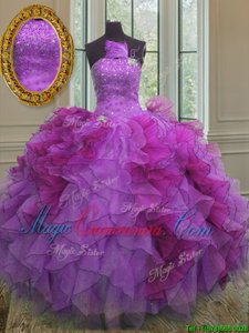 Ideal Beading and Ruffles Ball Gown Prom Dress Multi-color Lace Up Sleeveless Floor Length