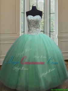 Colorful Apple Green Lace Up Sweetheart Beading Ball Gown Prom Dress Tulle Sleeveless