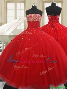 Stylish Sleeveless Lace Up Floor Length Beading 15th Birthday Dress