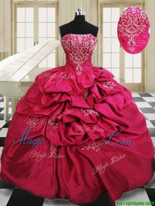 Classical Beading and Embroidery and Pick Ups Quinceanera Dress Hot Pink Lace Up Sleeveless Floor Length