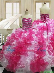 Affordable Sleeveless Lace Up Floor Length Beading and Ruffles Quinceanera Dress