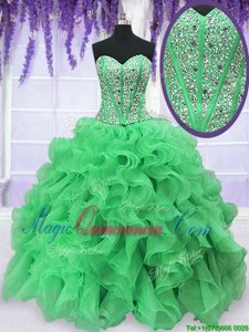 Fashion Organza Sleeveless Floor Length Quinceanera Dress and Beading and Ruffles