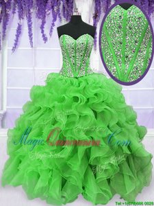Fantastic Organza Lace Up Quince Ball Gowns Sleeveless Floor Length Beading and Ruffles