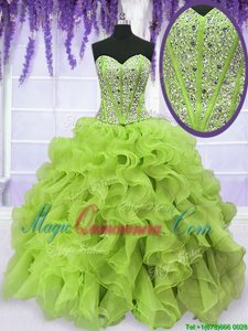 Modern Floor Length Yellow Green Quinceanera Dresses Sweetheart Sleeveless Lace Up