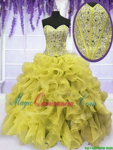 Yellow Green Quinceanera Gowns Military Ball and Sweet 16 and Quinceanera and For with Beading and Ruffles Sweetheart Sleeveless Lace Up