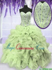 Floor Length Yellow Green 15 Quinceanera Dress Sweetheart Sleeveless Lace Up