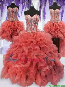 Classical Four Piece Organza Sleeveless Floor Length Sweet 16 Quinceanera Dress and Beading and Ruffles