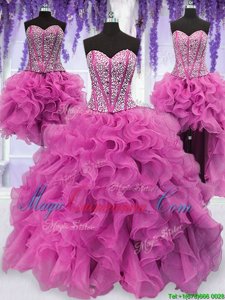 Four Piece Lilac Sweetheart Lace Up Ruffles and Sequins 15 Quinceanera Dress Sleeveless