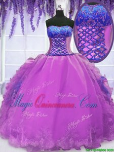 Attractive Floor Length Purple Vestidos de Quinceanera Strapless Sleeveless Lace Up
