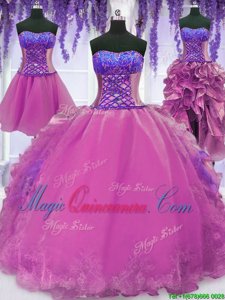 Four Piece Sleeveless Lace Up Floor Length Appliques and Embroidery Sweet 16 Quinceanera Dress