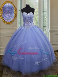 Sweetheart Sleeveless Organza Quinceanera Gown Beading Lace Up