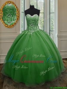 Designer Dark Green Lace Up Quinceanera Gown Beading and Ruching Sleeveless Floor Length