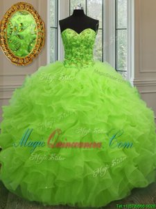 Yellow Green Quinceanera Gowns Military Ball and Sweet 16 and Quinceanera and For with Beading and Ruffles Sweetheart Sleeveless Lace Up
