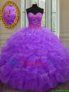 Custom Design Purple Sweetheart Lace Up Beading and Ruffles Sweet 16 Dresses Sleeveless