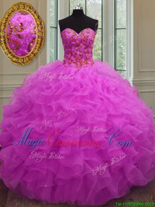 Sweetheart Sleeveless Organza Quinceanera Dress Beading and Ruffles Lace Up