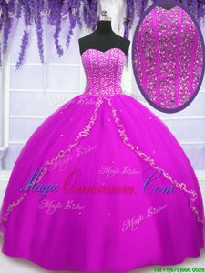 Tulle Sleeveless Floor Length Quinceanera Gowns and Beading