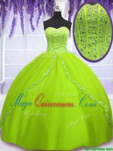 Ideal Tulle Sweetheart Sleeveless Lace Up Beading Quinceanera Dresses in Yellow Green