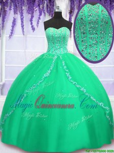 New Arrival Floor Length Lace Up Quinceanera Gown Green and In for Military Ball and Sweet 16 and Quinceanera with Beading and Sequins