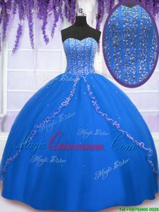 Free and Easy Royal Blue Sleeveless Beading and Sequins Floor Length Sweet 16 Dress