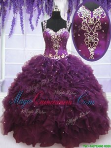 Best Selling Straps Straps Sleeveless Beading and Ruffles Zipper Quinceanera Gown