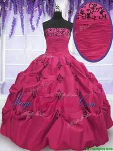 Lovely Hot Pink Sleeveless Floor Length Embroidery and Pick Ups Lace Up Quinceanera Gown