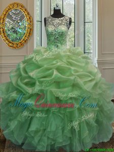 Customized Pick Ups Floor Length Sweet 16 Dresses Scoop Sleeveless Lace Up