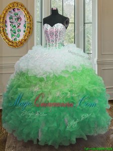 High Quality Multi-color Organza Lace Up Sweetheart Sleeveless Floor Length Sweet 16 Quinceanera Dress Beading and Ruffles and Sashes|ribbons